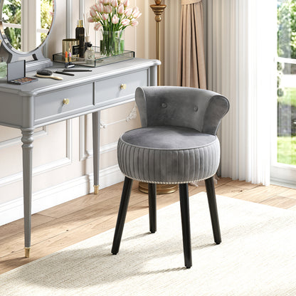 Velvet Vanity Chair with Back Upholstered Vanity Stool with Tufted Low Back and Solid Wood Legs-Gray