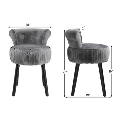Velvet Vanity Chair with Back Upholstered Vanity Stool with Tufted Low Back and Solid Wood Legs-Gray