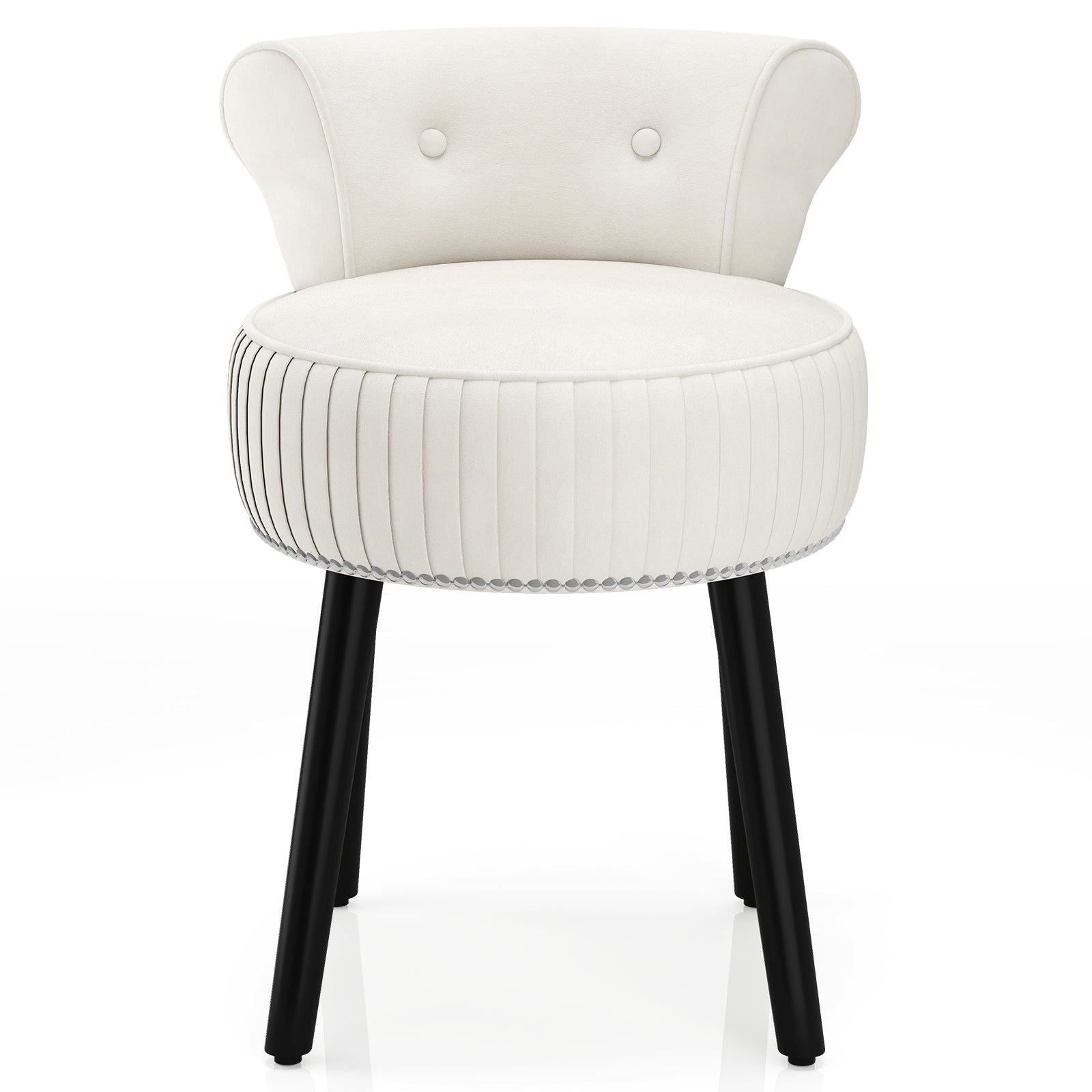 Velvet Vanity Chair with Back Upholstered Vanity Stool with Tufted Low Back and Solid Wood Legs-White