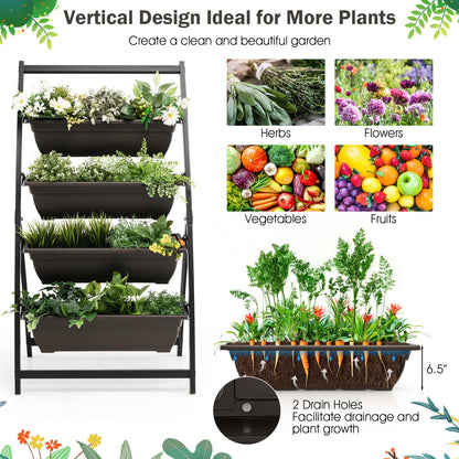 4-Tier Vertical Raised Garden Bed with 4 Containers and Drainage Holes