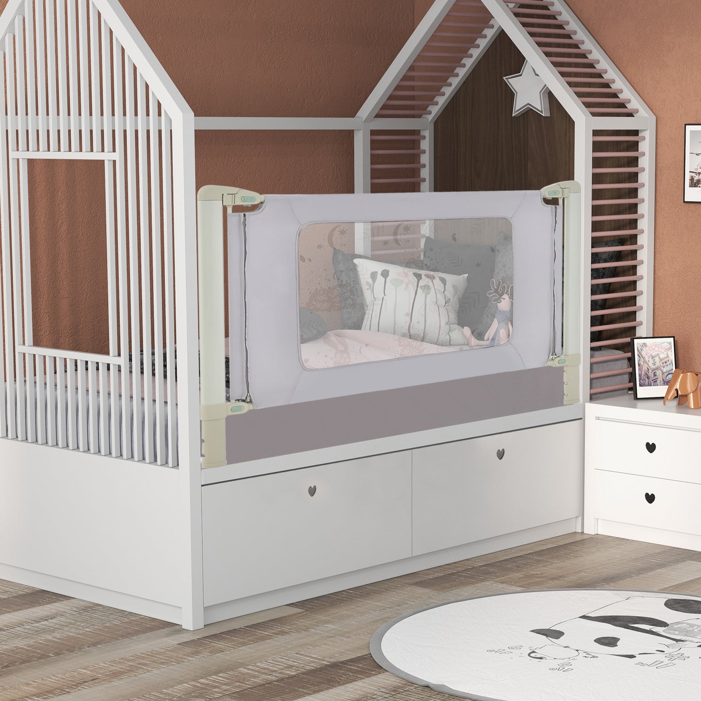 Vertical Lifting Bed Rail for Toddlers with Double Lock