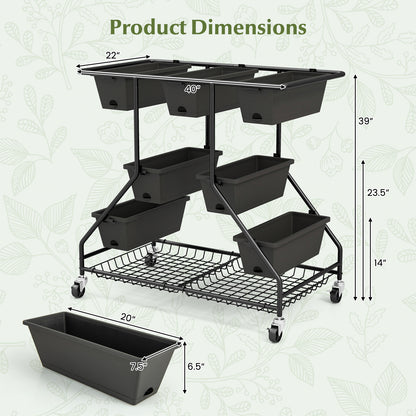 Vertical Raised Garden Bed with 7 Planter Boxes and Storage Baskets-Black
