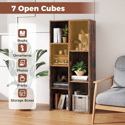 Vertical or Horizontal Freestanding Bookshelf with 7 Compartments-Rustic Brown