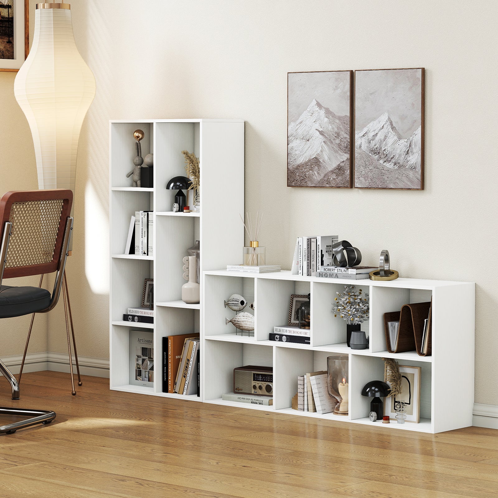 Vertical or Horizontal Freestanding Bookshelf with 7 Compartments-White