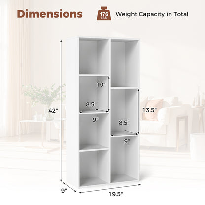 Vertical or Horizontal Freestanding Bookshelf with 7 Compartments-White