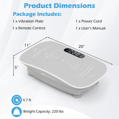 Vibration Plate Exercise Machine for Lymphatic Drainage and Weight Loss with 10 Speed Intensities-Gray