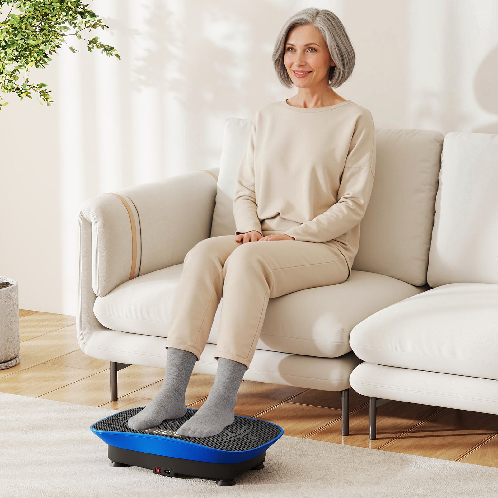 Vibration Plate Exercise Machine for Lymphatic Drainage and Weight Loss with 10 Speed Intensities-Navy