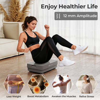 Vibration Plate Exercise Machine with Gravity Sensor and Remote Control for Home Gym-Gray