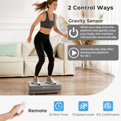 Vibration Plate Exercise Machine with Gravity Sensor and Remote Control for Home Gym-Gray