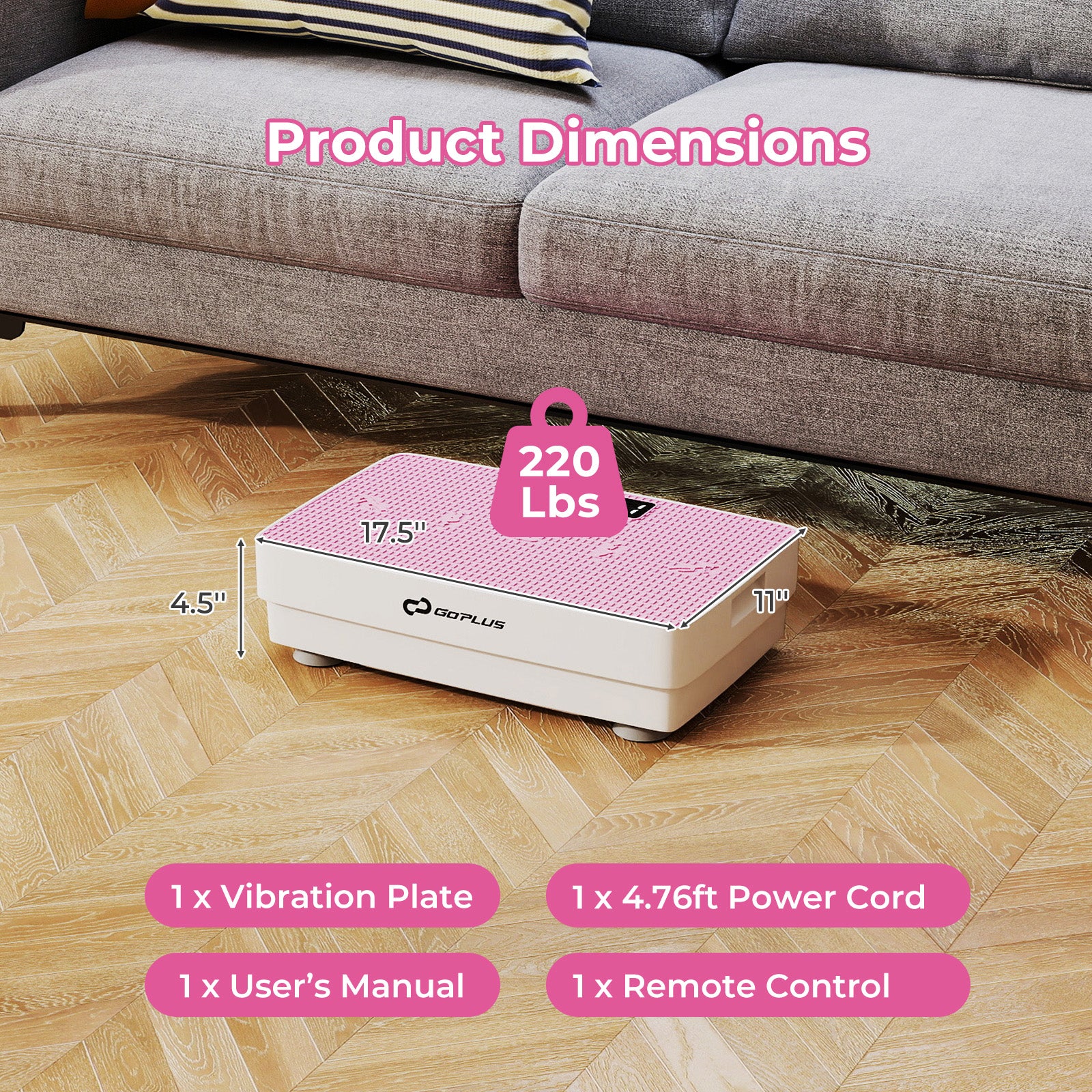 Vibration Plate Exercise Machine with Gravity Sensor and Remote Control for Home Gym-Pink