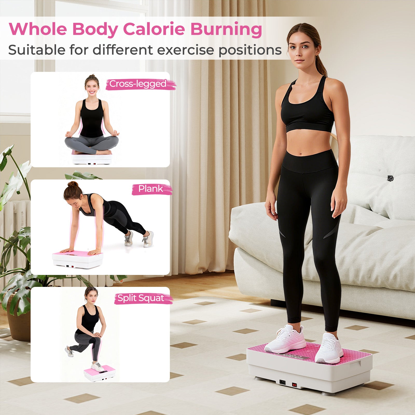 Vibration Plate Exercise Machine with Gravity Sensor and Remote Control for Home Gym-Pink