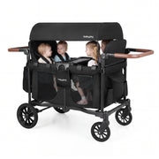 Wagon Stroller for 4 Kids Foldable 4-Seater Push-Pull Toddler Stroller-Black