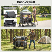 Wagon Stroller for 4 Kids Foldable 4-Seater Push-Pull Toddler Stroller