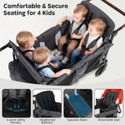 Wagon Stroller for 4 Kids Foldable 4-Seater Push-Pull Toddler Stroller