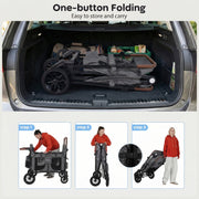 Wagon Stroller for 4 Kids Foldable 4-Seater Push-Pull Toddler Stroller