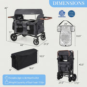 Wagon Stroller for 4 Kids Foldable 4-Seater Push-Pull Toddler Stroller