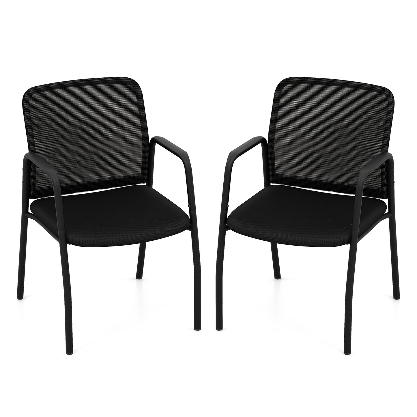 Waiting Room Chair Set of 2 Office Guest Chairs with Ergonomic Mesh Backrest-Black