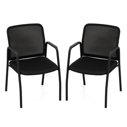 Waiting Room Chair Set of 2 Office Guest Chairs with Ergonomic Mesh Backrest-Black