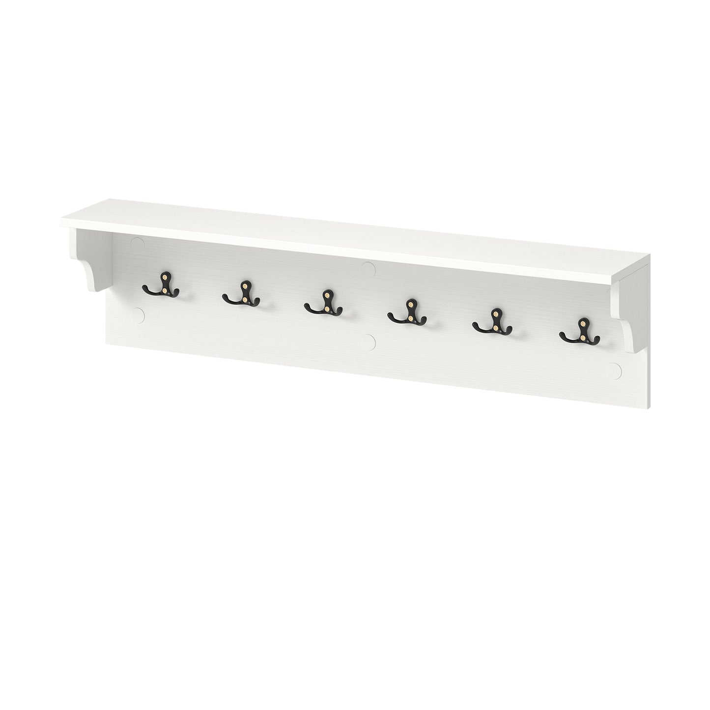 Wall Hooks with Shelf 31.5inch Wooden Coat Rack with 6 Hooks for Hats Towels Purses Robes-White