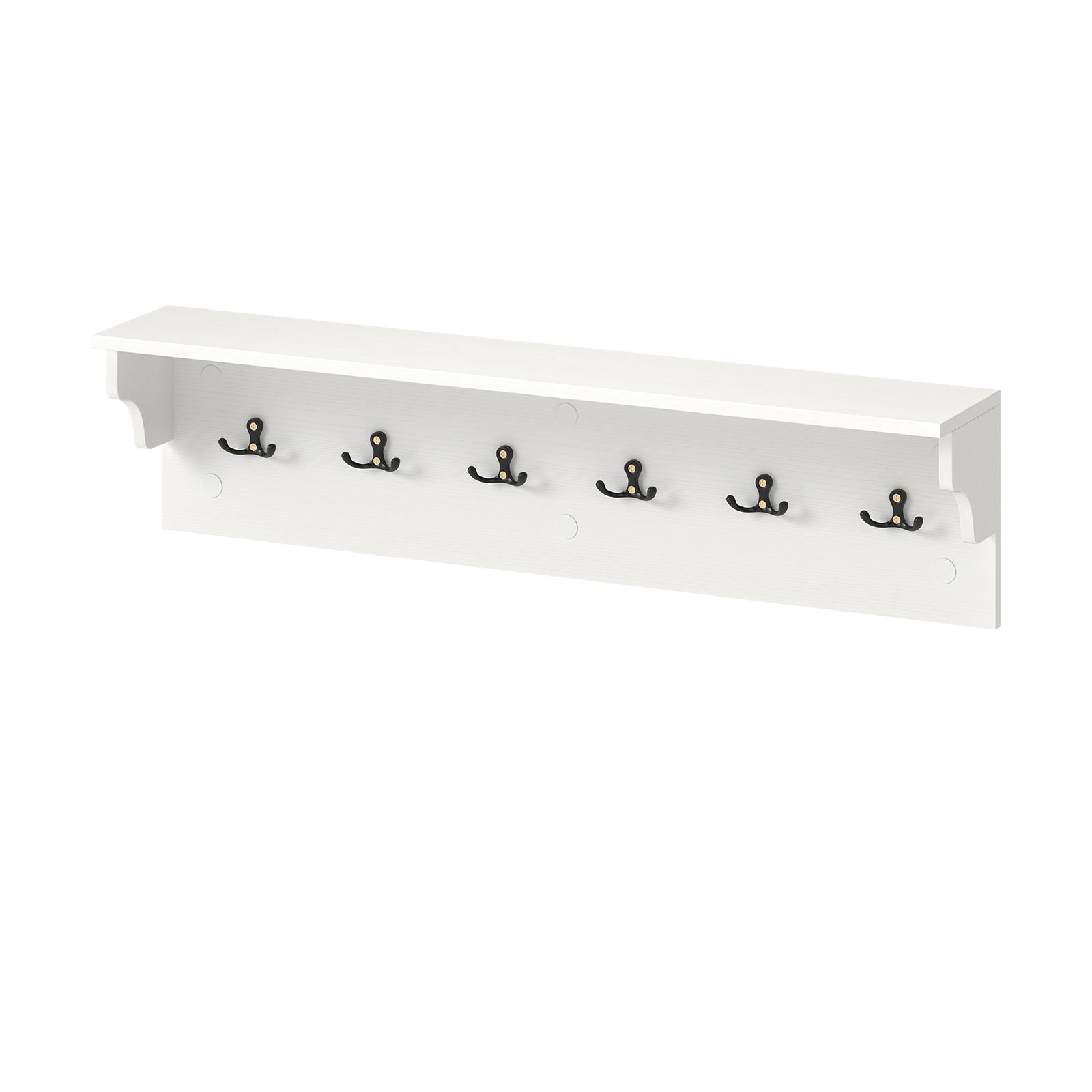Wall Hooks with Shelf 31.5inch Wooden Coat Rack with 6 Hooks for Hats Towels Purses Robes-White