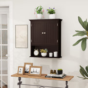 Wall Mount Bathroom Cabinet Storage Organizer with Doors and Shelves-Brown
