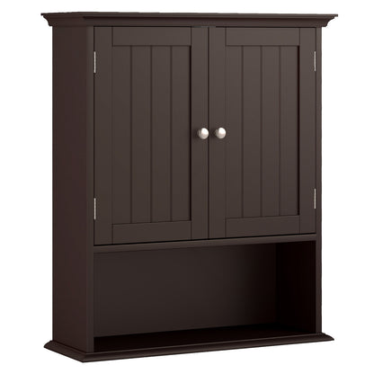Wall Mount Bathroom Cabinet Storage Organizer with Doors and Shelves-Brown - Brown