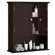 Wall Mount Bathroom Cabinet Storage Organizer with Doors and Shelves-Brown