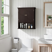 Wall Mount Bathroom Cabinet Storage Organizer with Doors and Shelves-Brown