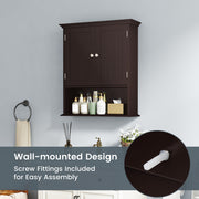 Wall Mount Bathroom Cabinet Storage Organizer with Doors and Shelves-Brown