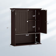 Wall Mount Bathroom Cabinet Storage Organizer with Doors and Shelves-Brown