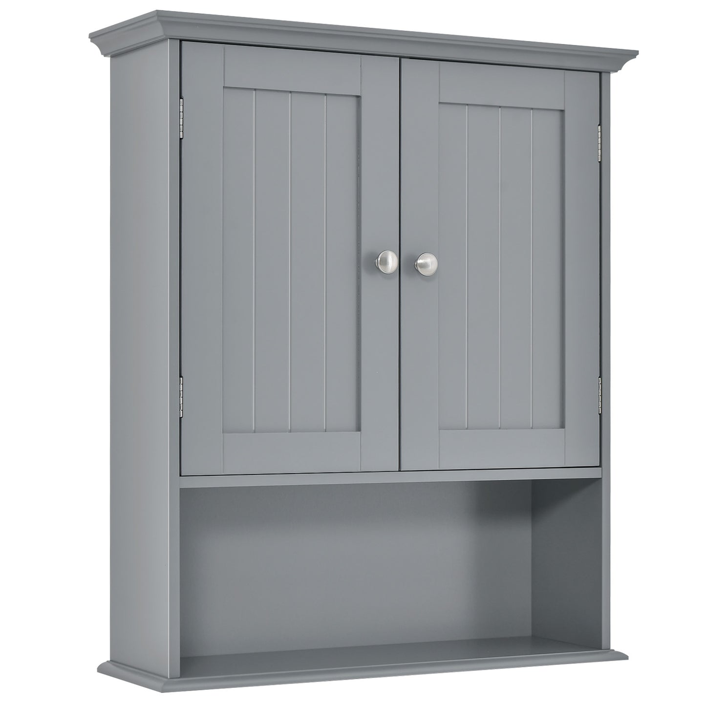 Wall Mount Bathroom Cabinet Storage Organizer with Doors and Shelves-Brown - Gray