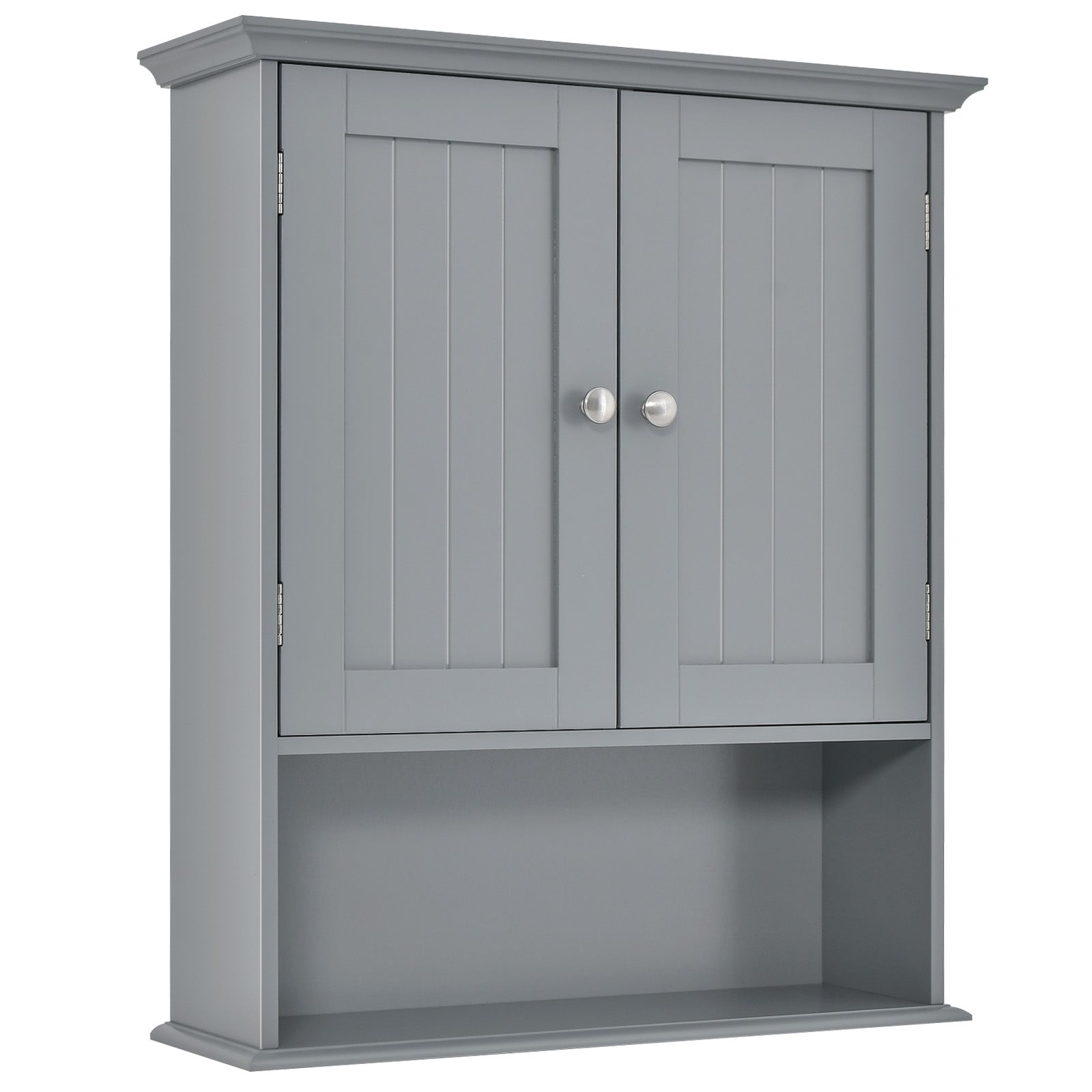Wall Mount Bathroom Cabinet Storage Organizer with Doors and Shelves-Brown - Gray