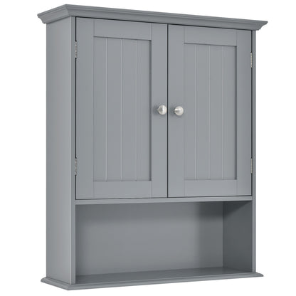 Wall Mount Bathroom Cabinet Storage Organizer with Doors and Shelves-Brown - Gray