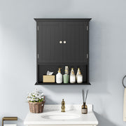 Wall Mount Bathroom Cabinet Storage Organizer with Doors and Shelves-Black