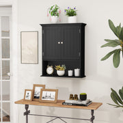 Wall Mount Bathroom Cabinet Storage Organizer with Doors and Shelves-Black