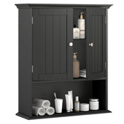 Wall Mount Bathroom Cabinet Storage Organizer with Doors and Shelves-Black