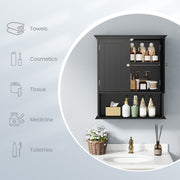 Wall Mount Bathroom Cabinet Storage Organizer with Doors and Shelves-Black