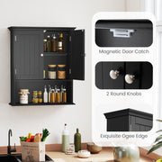 Wall Mount Bathroom Cabinet Storage Organizer with Doors and Shelves-Black