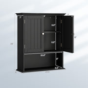 Wall Mount Bathroom Cabinet Storage Organizer with Doors and Shelves-Black