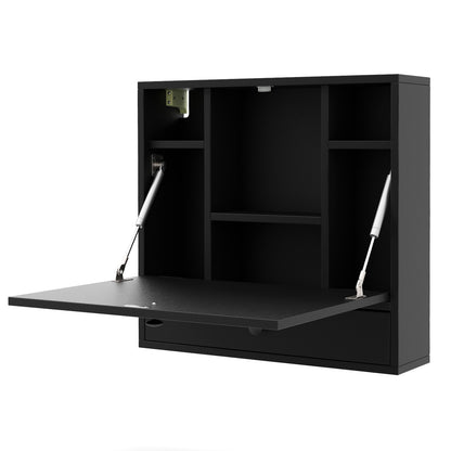 Wall-Mount Folding Desk with Storage Shelves and Drawer