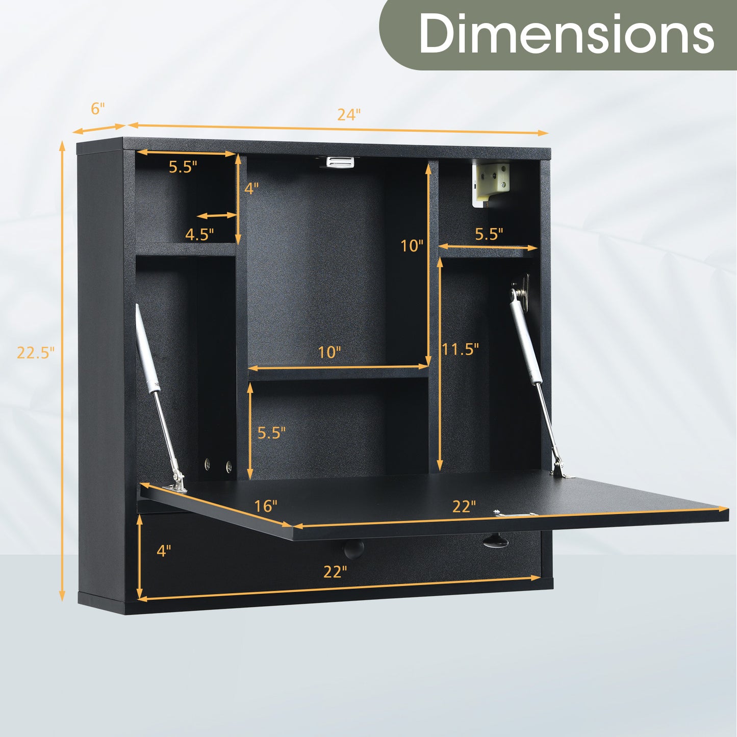 Wall-Mount Folding Desk with Storage Shelves and Drawer