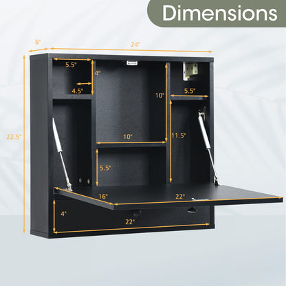 Wall-Mount Folding Desk with Storage Shelves and Drawer