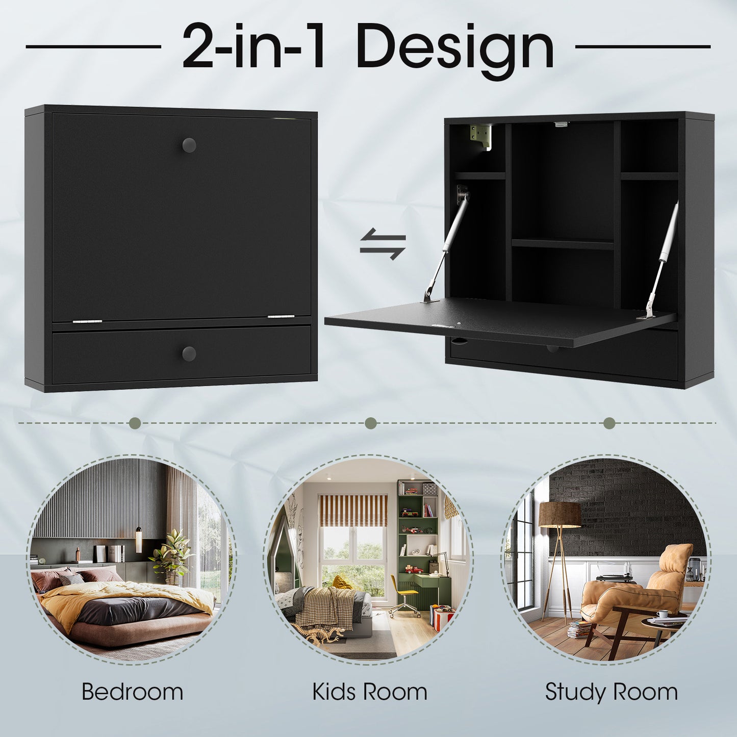 Wall-Mount Floating Desk Foldable Space Saving Laptop Workstation