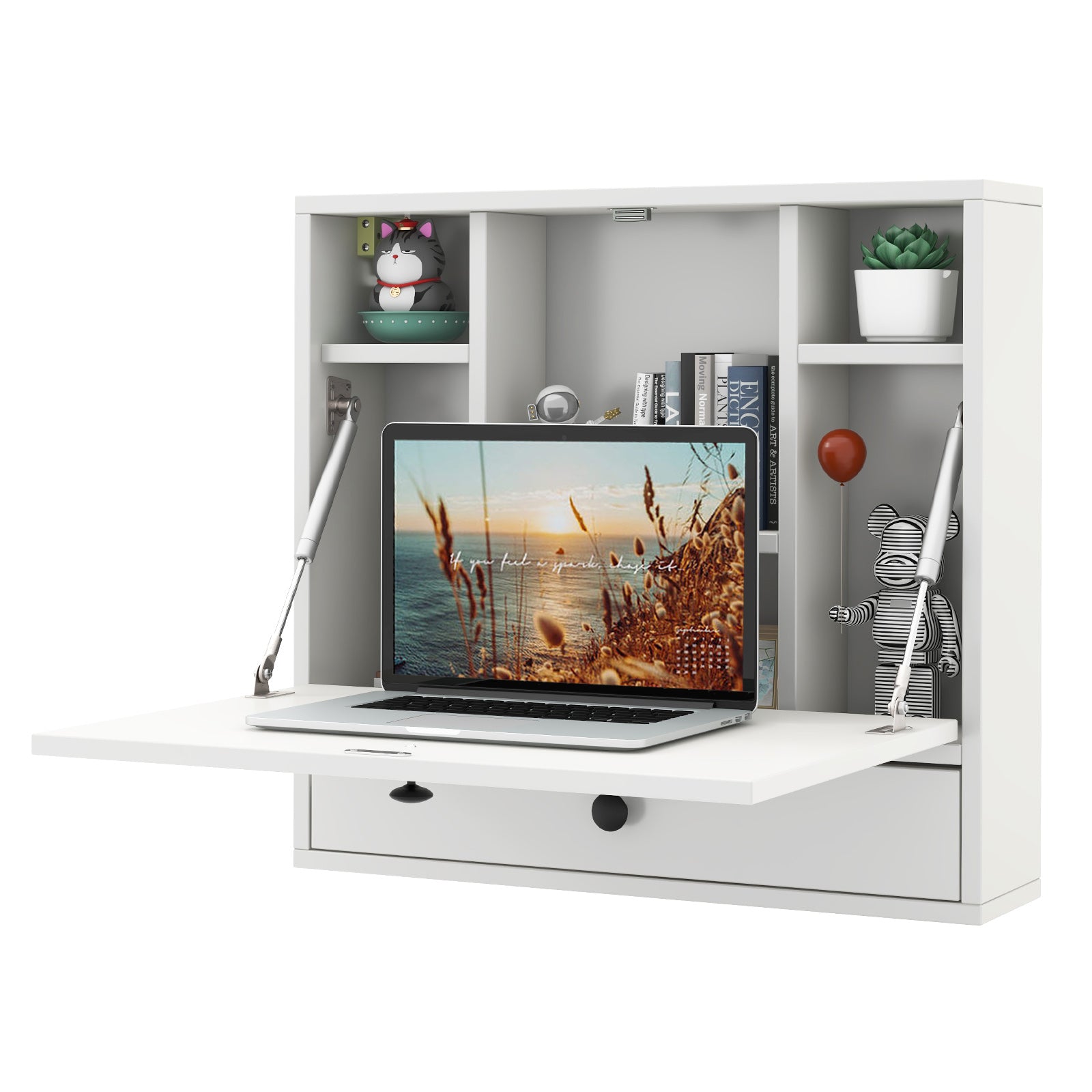 Wall-Mount Floating Desk Foldable Space Saving Laptop Workstation Black - Default