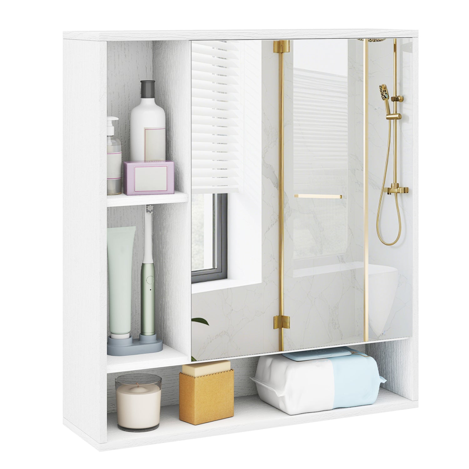 Wall Mounted Bathroom Cabinet with Mirror Single Door-White