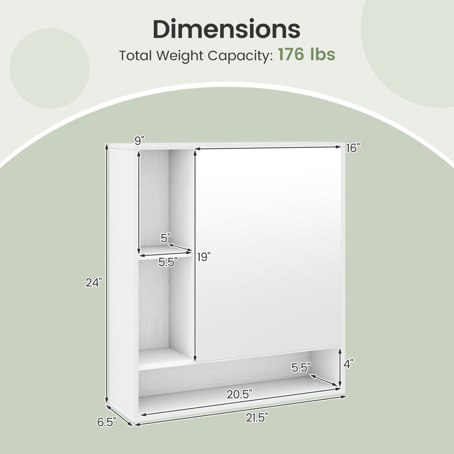 Wall Mounted Bathroom Cabinet with Mirror Single Door-White