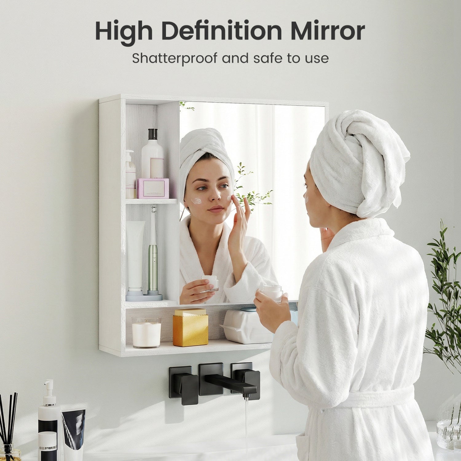 Wall Mounted Bathroom Cabinet with Mirror Single Door-White