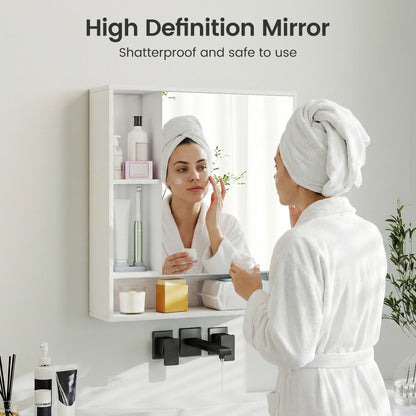 Wall Mounted Bathroom Cabinet with Mirror Single Door-White