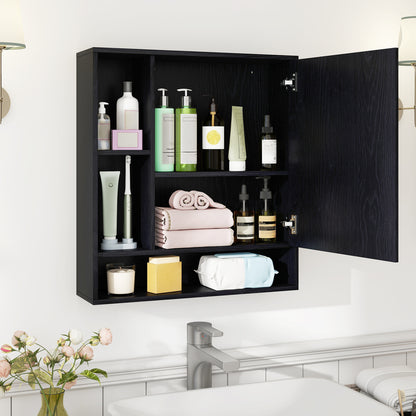 Wall Mounted Bathroom Cabinet with Mirror Single Door-Black