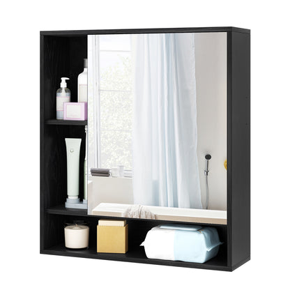 Wall Mounted Bathroom Cabinet with Mirror Single Door-Black